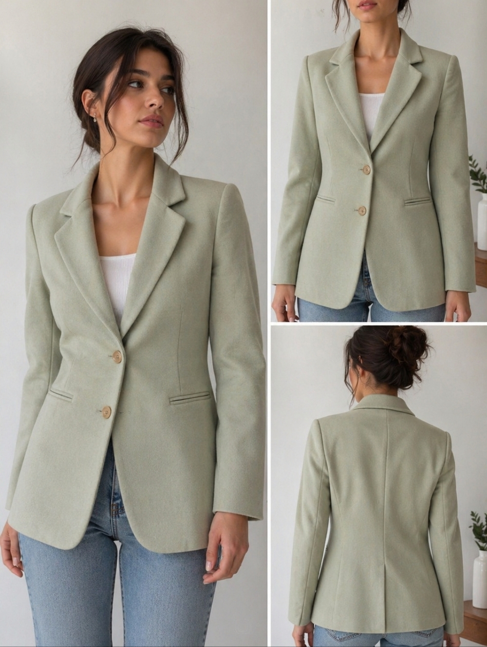 Sisley Italy Sage Green Wool Blazer S Tailored Minimalist Classic Chic - Picture 1 of 7